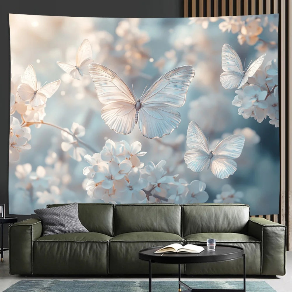 1 piece peony butterfly tapestry, polyester fabric, machine washable, suitable for living room, bedroom, office decoration.