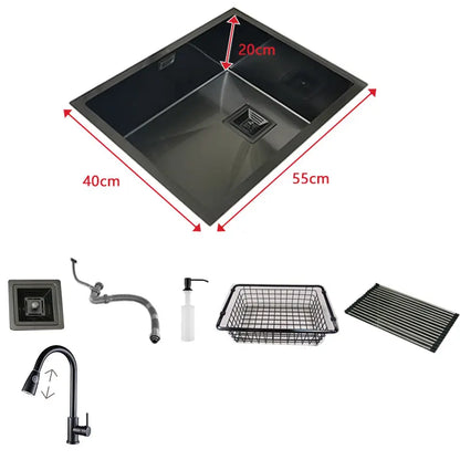 Nano mattschwarzes Küchenspülbecken über der Theke oder Udermount-Spülbecken, Gemüsewaschbecken, Einzelwaschbecken aus Edelstahl für die Küche