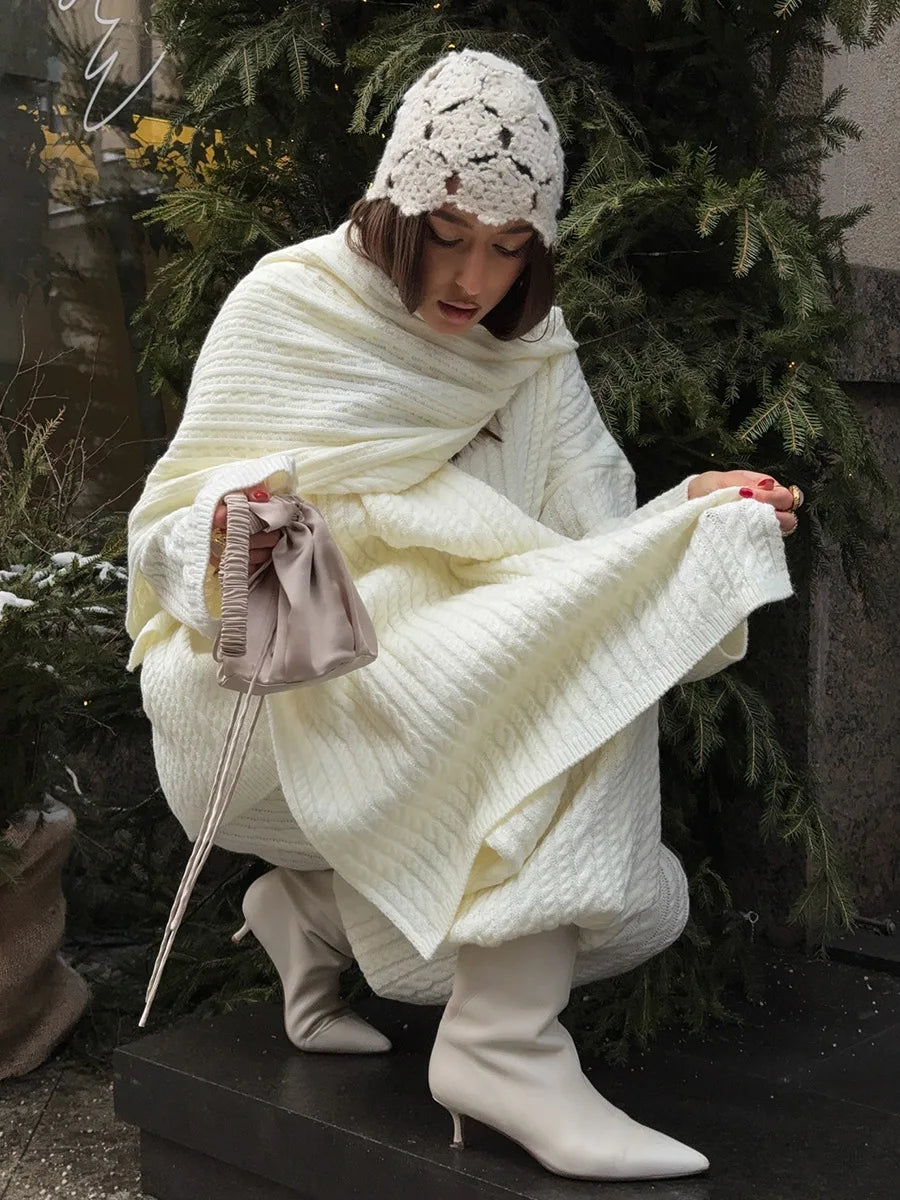 Bornladies Herbst Winter Mode frauen Neue Zopfmuster Pullover Breite Bein Hosen Set Weiche Wolle Mischung Lose Fit High Neck Pullover