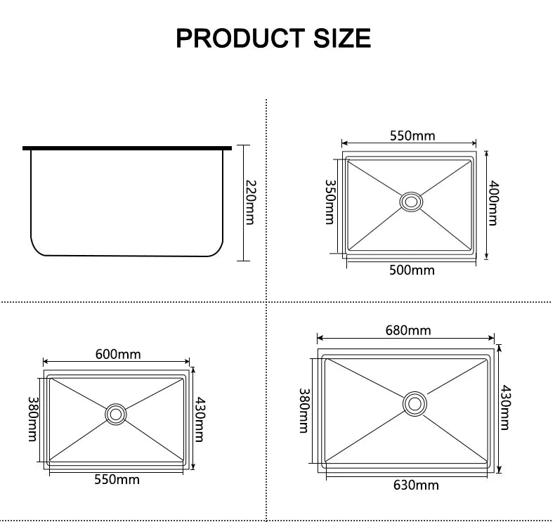 304 Stainless Steel Kitchen Sink Multiple Size Single Bowl Undermount Basin For Kitchen Fixture Improvement With Drainage