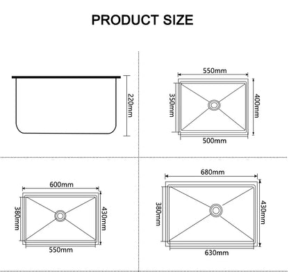 304 Stainless Steel Kitchen Sink Multiple Size Single Bowl Undermount Basin For Kitchen Fixture Improvement With Drainage