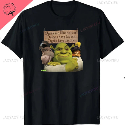 Ogre and The City Shreks Shirt Combine Fun Printed Men's  Women's Short Sleeve T-shirts Summer Fashion Unique Funny hot sale.