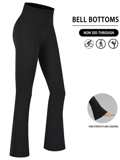 Plus Size Women's Super Soft High Waisted Flare Pants, Leggings Tummy Control Soft Bootleg Bell Bottoms Running.