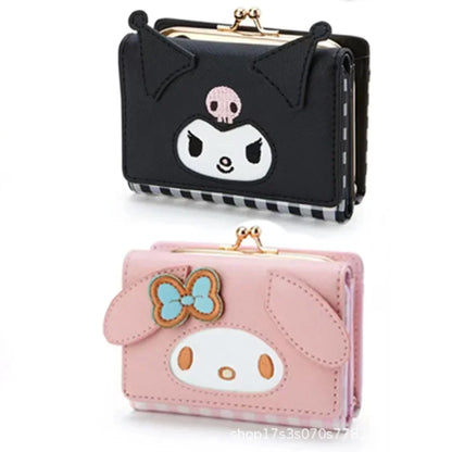 Sanrio Hello Kitty Bag Kawaii Cinnamoroll My Melody Kuromi Casual Fashion PU Leather Wallet Cute Folding Card Bag Birthday Gifts.