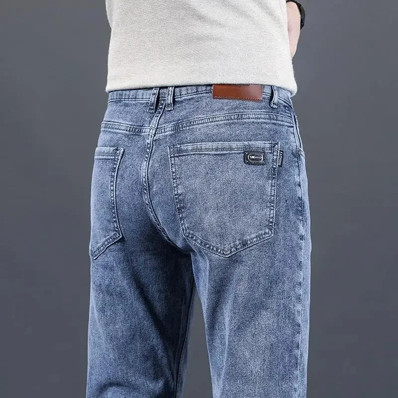 Loose Casual Jeans for Men Mid-aged Thick Winter Long Pants Business Style Straight Leg Spring Autumn Korean Version