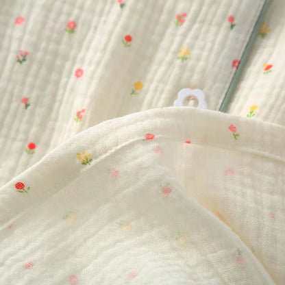 Pajamas pure cotton three-piece set spring and summer thin crepe autumn gauze lapel short-sleeved trousers shorts loungewear set.