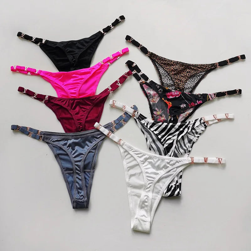 Seamless Sexy Thong Women Underwear Briefs Panties Zebra Flower Low Rise Luxury Metal Buckle G String Bikini Girls Female Panty.