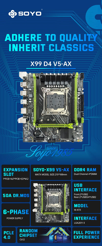 SOYO Motherboard Set Kit With LGA2011-3 Xeon E5 2650 V4 CPU DDR4 16GB (2*8GB) 2133MHZ Memory NVME M.2 SATA  Computer components.