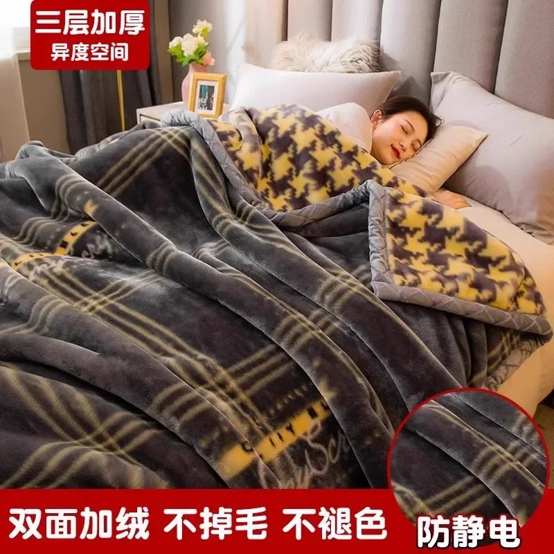 Printing Blanket Quilt Winter Keep Warm Double-deck Thickening Soft Comfortable Multiple Specifications Add Velvet Siesta Sheet