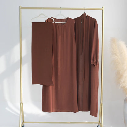 Khaki Long Sleeves Abayas Inner Dress Hijab Sets Elegant Muslim Dresses Islamic Ladies Casual Abaya Gift Party Wholesale RIMAIRE.