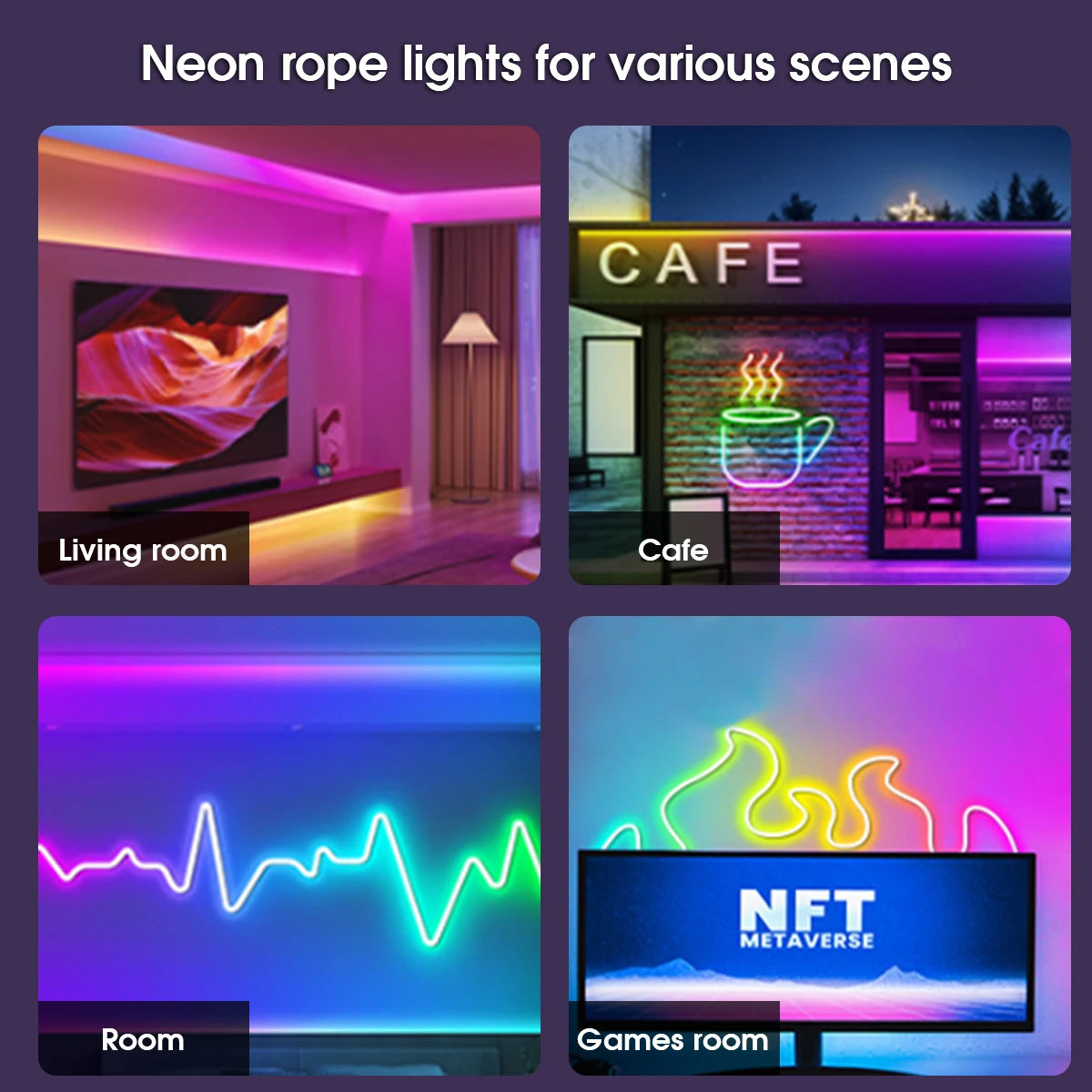 LED-Neon-Lichterkette mit App/Fernbedienung, 24 V, Musik-Synchronisierung, wasserdicht, flexibel, DIY-Design, RGB-Streifenlichter für Schlafzimmerparty.