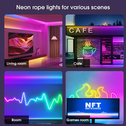 LED-Neon-Lichterkette mit App/Fernbedienung, 24 V, Musik-Synchronisierung, wasserdicht, flexibel, DIY-Design, RGB-Streifenlichter für Schlafzimmerparty.