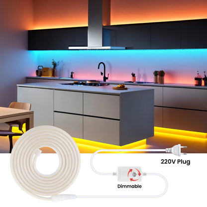 Dimmable COB LED Neon Light Strip 220V Dimmer Power Kit Waterproof 10 Colors 5m 10m 20m 30m 0.5m 288LEDs/m Flex Tube Lamp Decor.