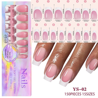 150Pcs/Box Acrylic Press on Nails Full Cover Fake False Tips Soft Gel Extension T-shaped Oval Capsule Almond Sculpted Salon DIY