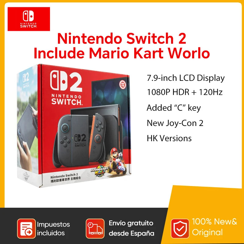 Nintendo Switch 2 7.9'' Screen Joy‑Con Handle Enhanced Audio Adjustable Console Includes Mario Kart World NS2 Original.
