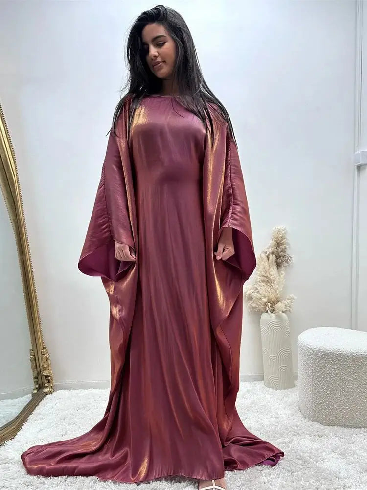 Ramadan Eid Satin Batwing Butterfly Abaya Dubai Luxury 2024 Muslim Maxi Kaftan Dress Abayas For Women Kebaya Robe Femme Vestidos.
