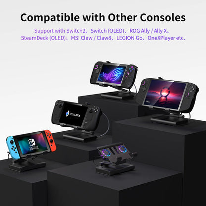6 In 1 Rgb Dual Fans Docking Station for Rog Ally Steamdeck Game Console Dock Adjustable Height Dock Bracket with Hdmi 4K 60Hz.