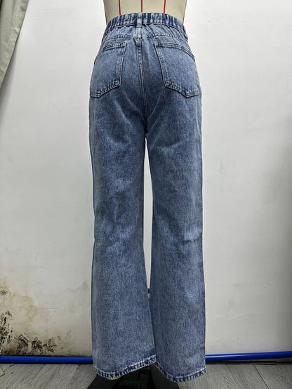 Women's High Waist Loose Comfortable Slimming Fashionable Straight Leg Casual Long Jeans Durable Quality from Mainland China.