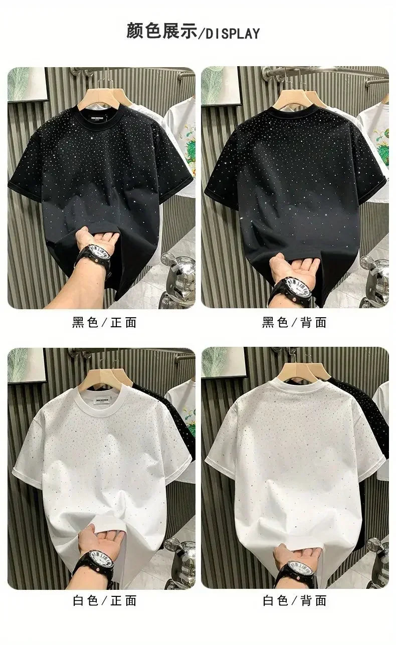 New Luxury Men's T-shirt Hot Diamond Printed Half Sleeve Fashion Round Neck Casual Summer High-end Men Tops T Shirts.