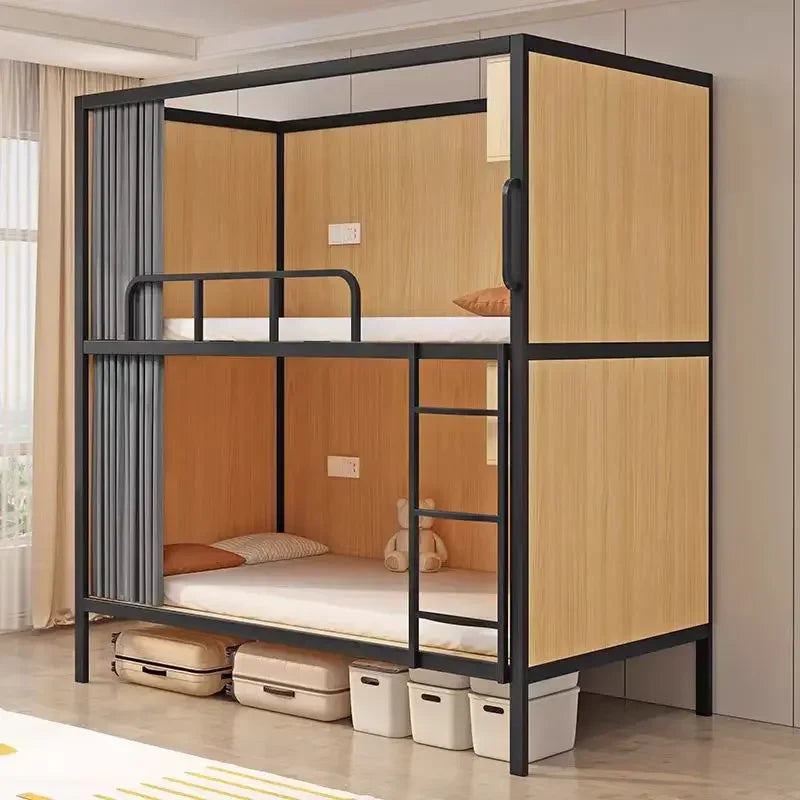Obere und untere Etagenbetten, Schulwohnheim, Apartmentbett, Jugend, Hostel, Raumkapsel, All-Inclusive-Bett, Stahl, Holz, kombiniert, Mutter