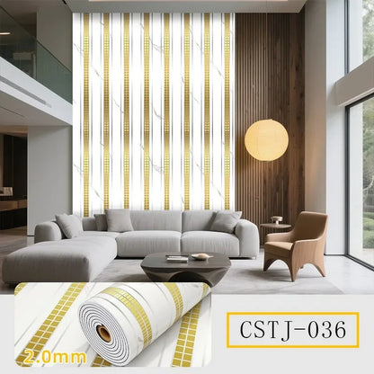 Foam Wallpaper Wall Panel with Gold Studded for Kitchen Backsplash Bathroom Waterproof Aluminum Foil Bottom Stripe Wall Stickers
