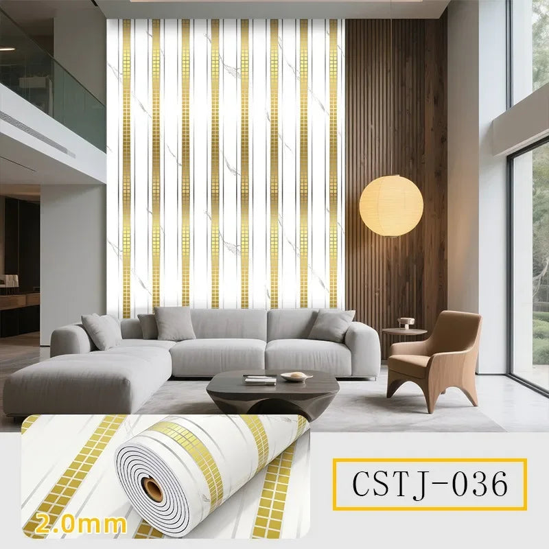 Foam Wallpaper Wall Panel with Gold Studded for Kitchen Backsplash Bathroom Waterproof Aluminum Foil Bottom Stripe Wall Stickers