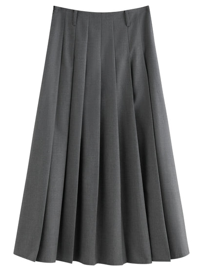 FSLE College Style Gray Retro Pleated Skirt For Women Autumn 2025 New Arrival Commuter Officelady Chic Long Skirt 25FS13198.