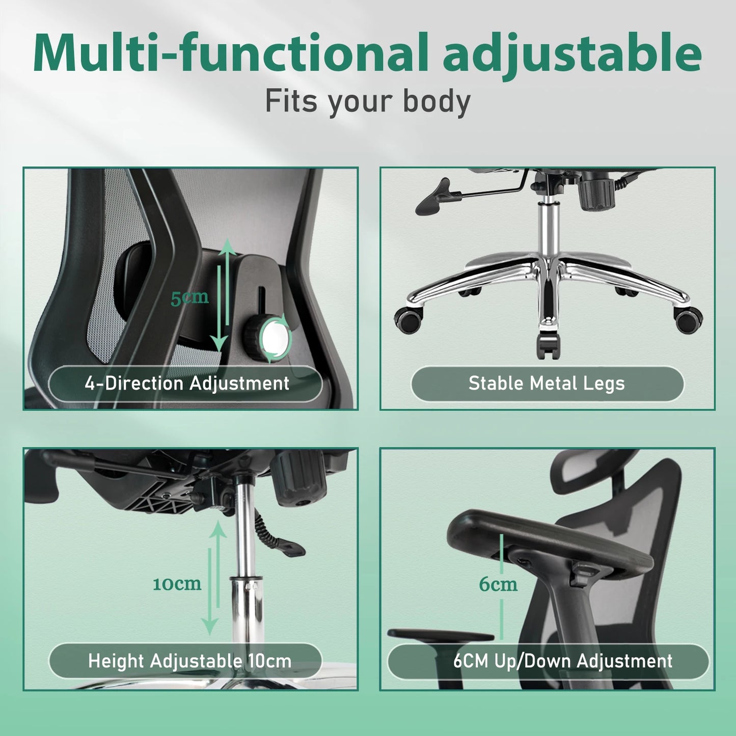 Durrafy Ergonomischer Bürostuhl, Schreibtischstuhl mit Kopfstütze, Armlehnen, Drehstühle mit 90er ° -130 °   Liegefunktion (abschließbar)