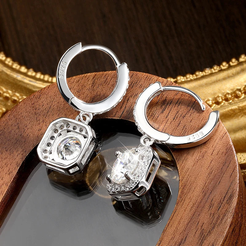 KNOBSPIN D Color Moissanite Earring 925 Sterling Sliver Plated with White Gold Earring for Women Wedding Engagement Fine Jewelry.