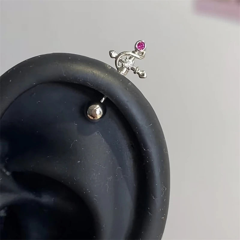 1pcs Quality Shiny Cross Zircon 316L Stainless Steel Ear Bone Nail Y2K Style Silver Color Earring for Women Cochlear Accessories.