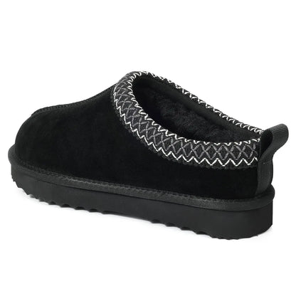 Litfun Winter Genuine Suede Snow Boots For Women Water Resistant Slides Soft Sole Ankle Boots Plush Lining Warm House Slippers.