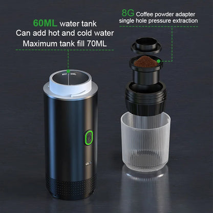 Wireless Electric Portable Espresso Coffee Machine for Car & Home Camping Coffee Maker 3-in-1 Capsule Powder Travel Coffee Maker.