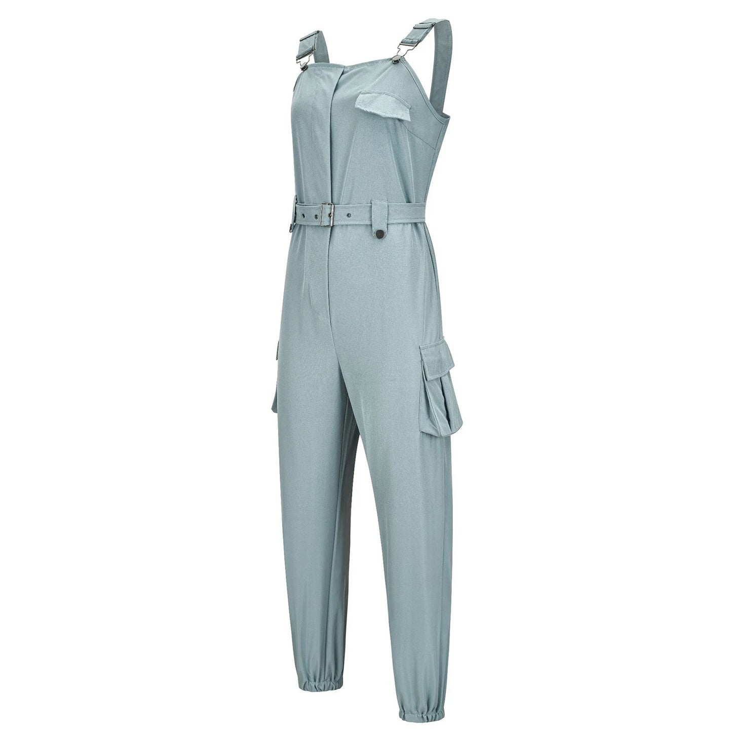 Fashion Womens Jumpsuit Casual Rompers with waist Belt Back Zipper Pockets Camisole Overalls for Daily Wear Office Work Vacation.