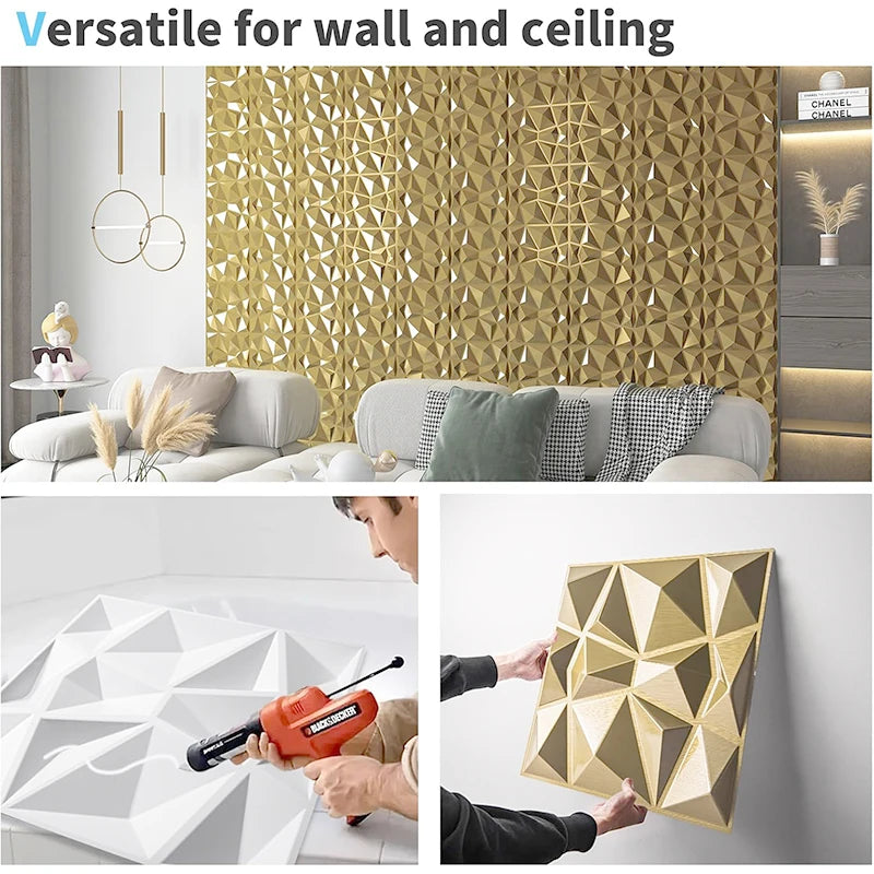 12pcs 30x30cm Champagne gold color 3D Wall Panel Shining Gold 3D Wall Sticker Wedding party background wall art Wood grain paper