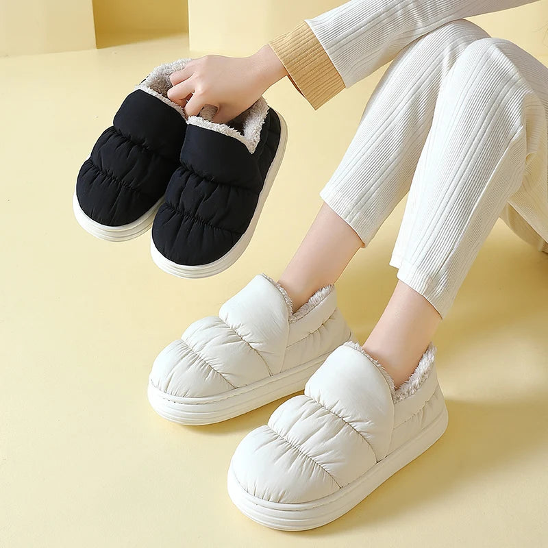 QYCKABY Plush Shoes For Women Mules Indoor Outside Winter Home Warm Fluffy Anti-skid Boots Fur Cotton Shoe Men Outdoors Sneakers.