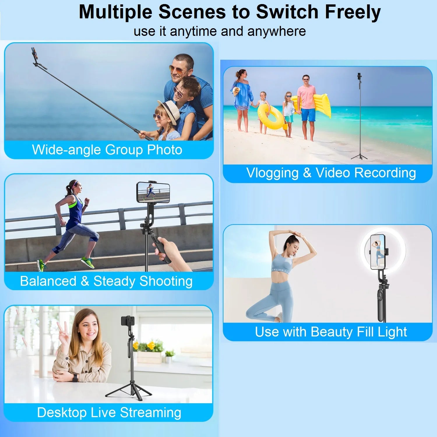 Wireless Selfie Stick Tripod Stand with Remote 1.8m Extendable Tripod Selfie Stick for iPhone Phone Camera Tiktok Video Vlogs.