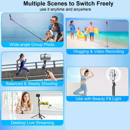 Wireless Selfie Stick Tripod Stand with Remote 1.8m Extendable Tripod Selfie Stick for iPhone Phone Camera Tiktok Video Vlogs.
