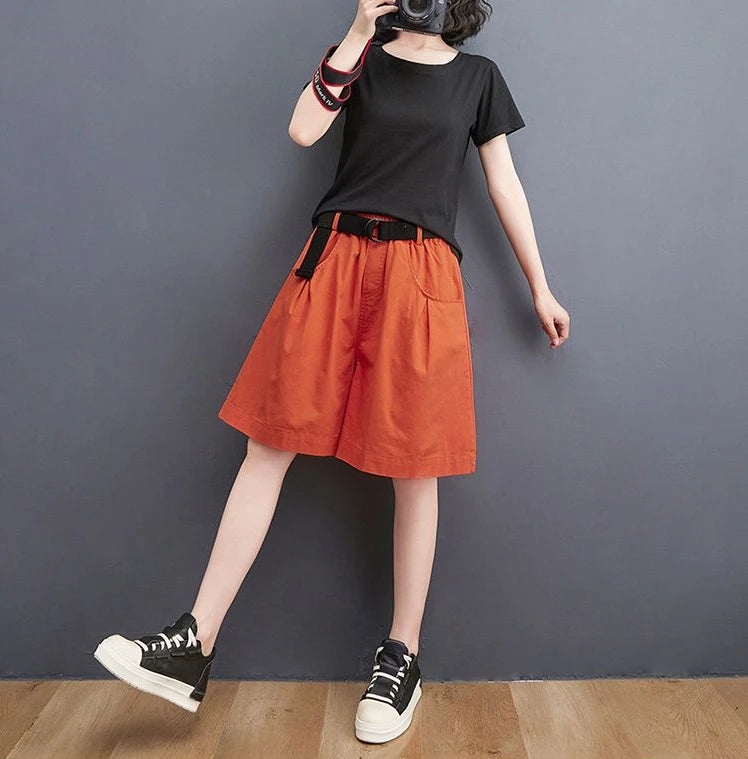 Women's Shorts Half Baggy Mid Length Wide Black Female Short Pants Loose Bermuda Knee Low Price Classic Harajuku Fashion New In.