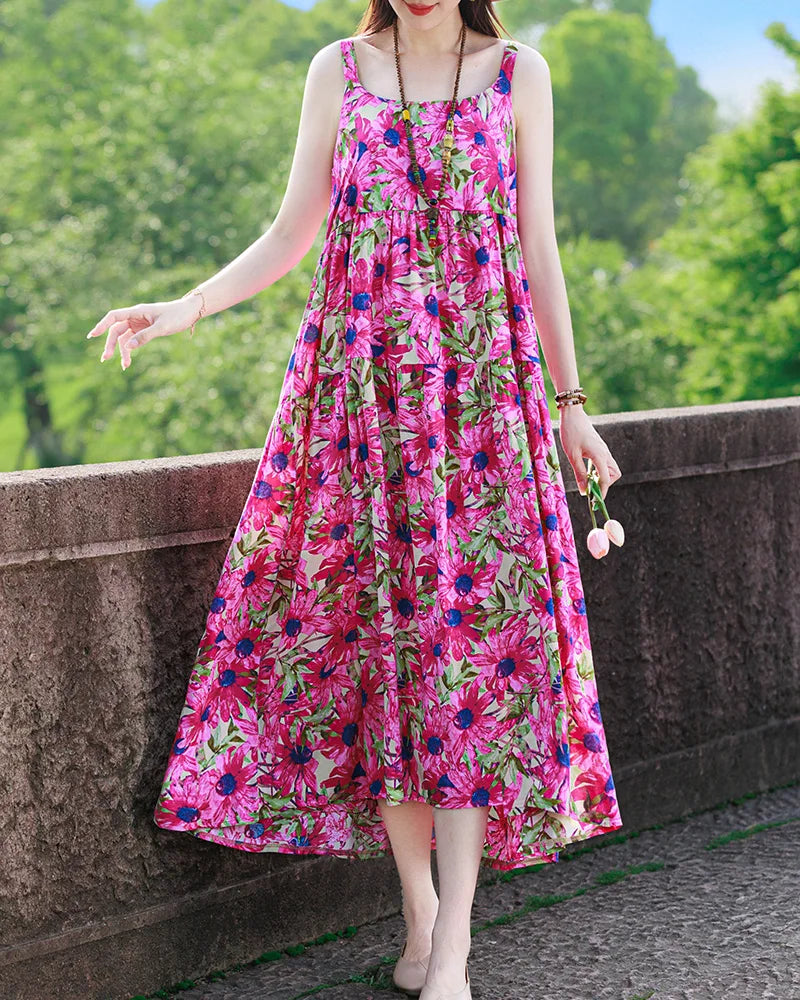 Neue Mode Lässig 2025, Sommer Elegante Kleider Für Frauen Oansatz Druck Vintage Ärmelloses Kleid Lose Frauen Kleidung