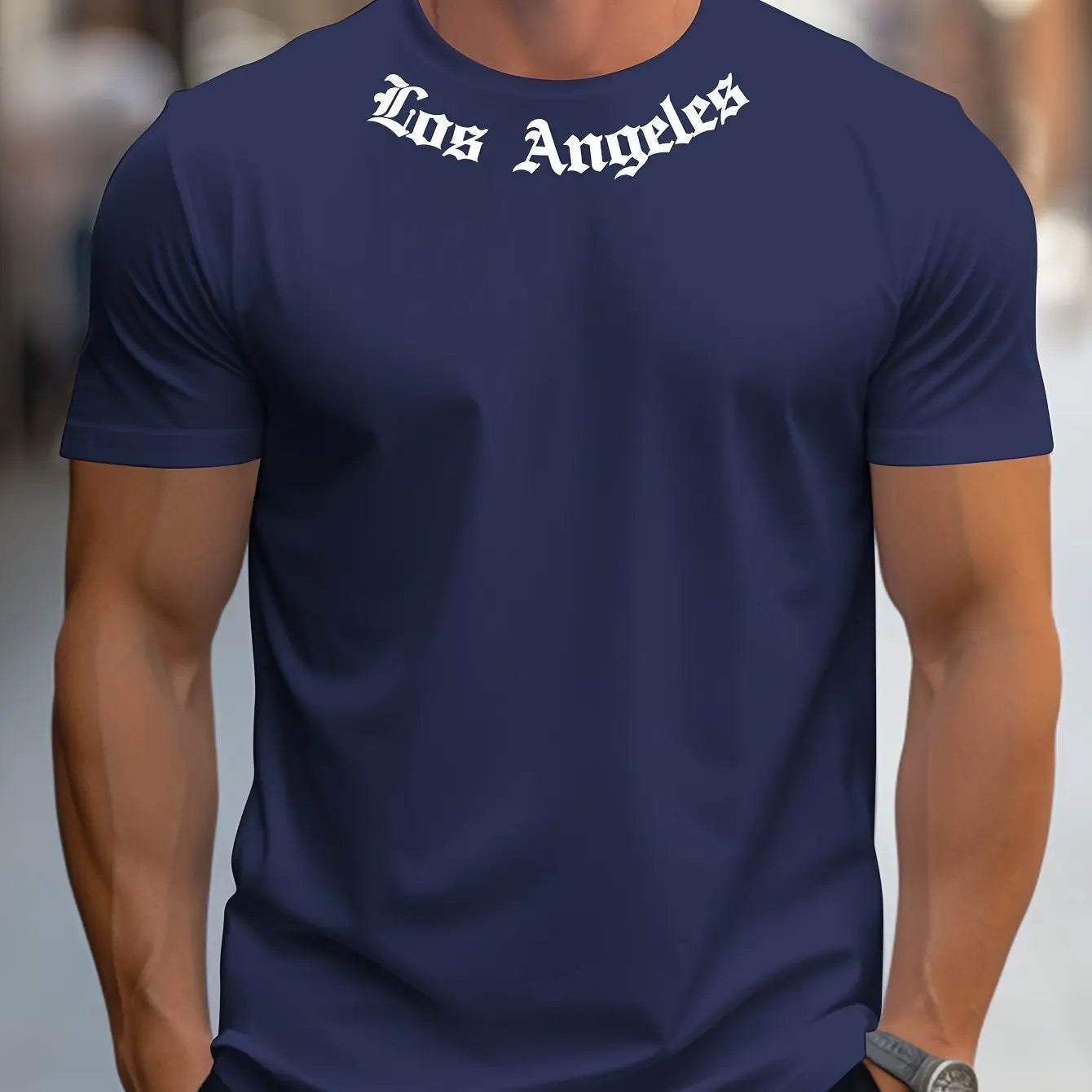 Men's 100% cotton summer loose size Los Angeles Graphic printed slim fit casual sports round neck short sleeved T-shirt top.