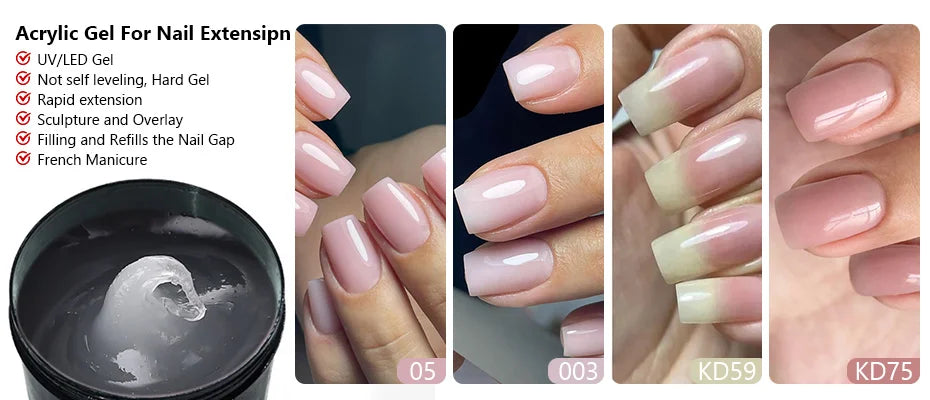 MSHARE 50g/250g Shimmer Pink White Acrylic Gel TPO Free Glitter Shiny Extension Acryl Hard Gel Nails Sculpting Construction.