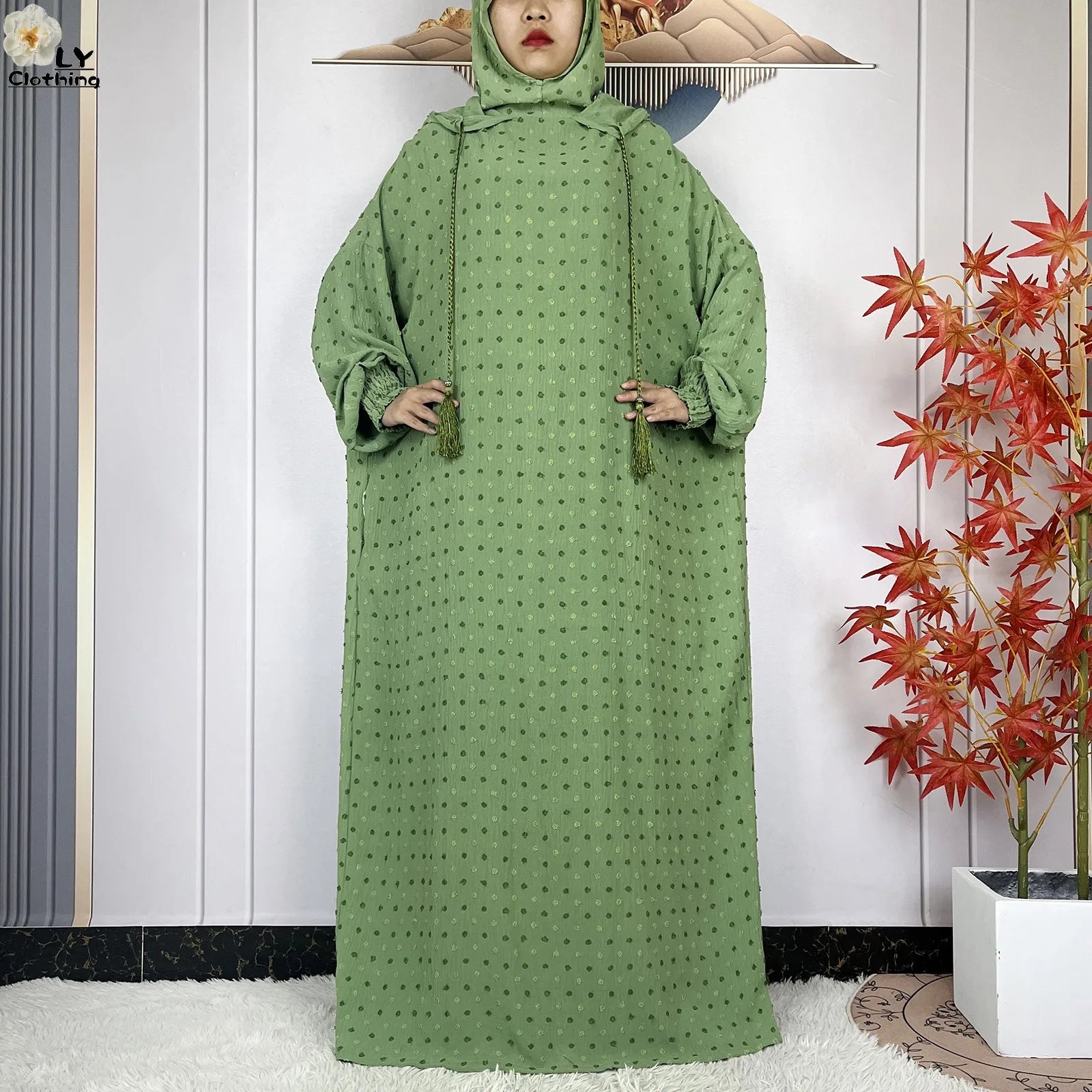 2024New Pure Cotton Ramadan Muslim Two-Hat Abaya Dubai Turkey Islam Prayer Clothes Loose Robe Islamic Women Traditional Clothing.