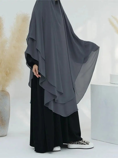 Eid Chiffon Gray Black White Khimar Abaya Dubai Luxury Islam Muslim Hijab Dresses For Women Jilbab Kebaya Niqab Musulmane Femme.