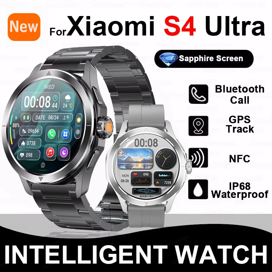 For Xiaomi S4 Ultra Outdoor Sports Smart Watch Men AMOLED Screen NFC GPS Compass Heart rate Waterproof Bluetooth Call SmartWatch.