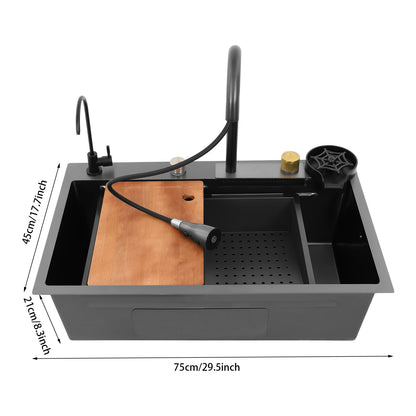 Küchenspüle aus Edelstahl, 70 x 35 x 20 cm, versenkte Spüle mit vier Auslassmodi, Küchenspüle-Set mit Schneidebrett