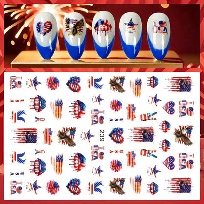8Pcs/Set 3D USA Independence Day Nail Stickers America Flags Design Self-Adhesive Nail Art Decals DIY Manicure Decor Sliders &#.