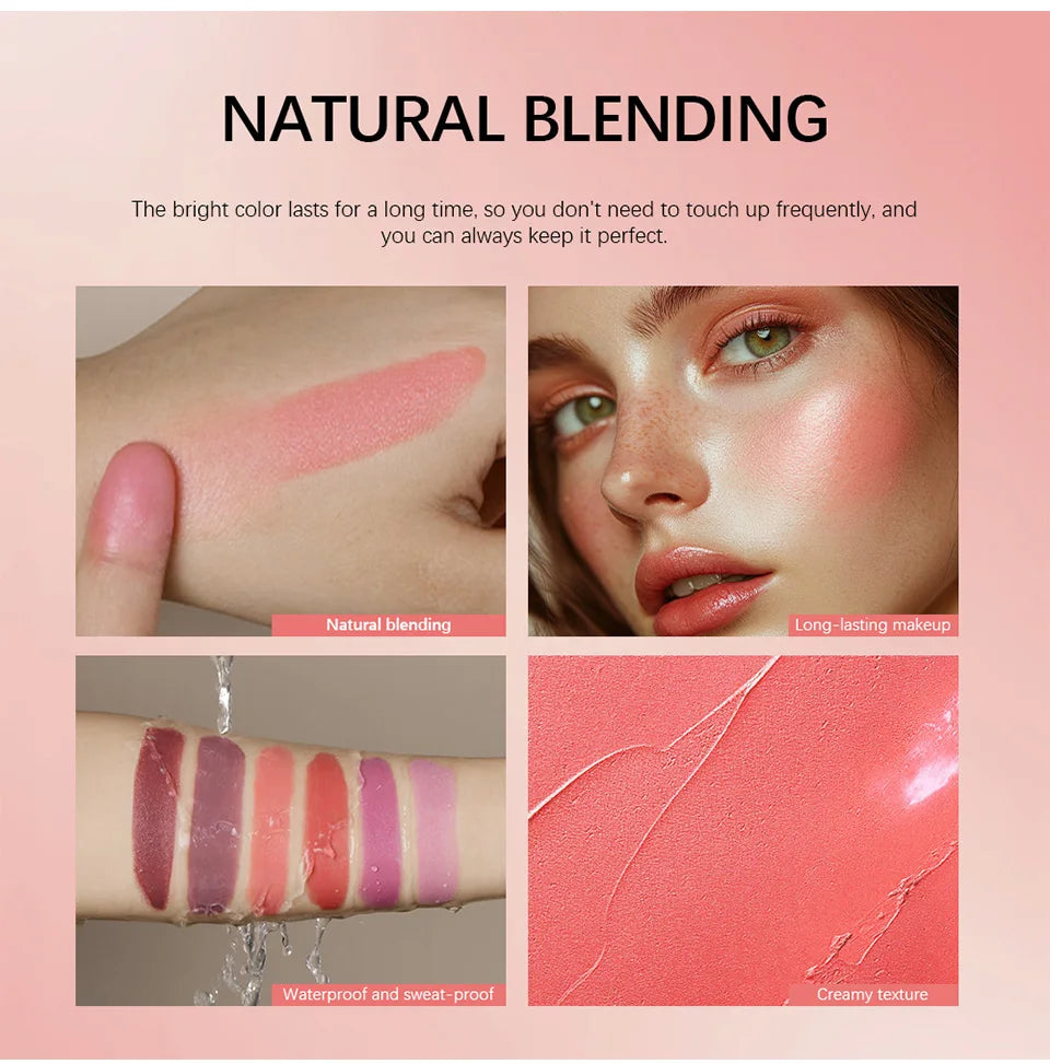 Magic Blush Stick 3-in-1 Cheek Lip Tinted Moistured Blush Stick Silky Brighten Blush Cream Blusher Cosmetics Tubes Matte Contour.