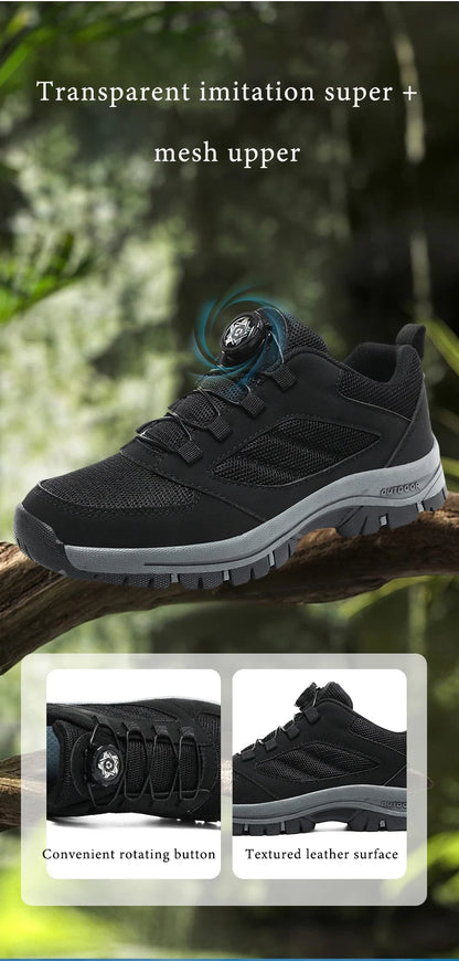 Männer Turnschuhe Stilvolle Rotierenden Schnalle Wanderschuhe Einfarbig Komfortable Nicht-slip Sportliche Schuhe Plus Größe Männer Schuhe Leder
