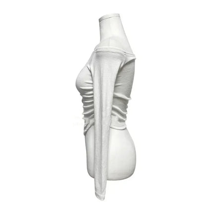 Korean Dongdaemun Fashionable Women's Clothing Off-the-shoulder Sexy Slimming Long Sleeve T-shirt Cropped Top Smooth Silhouette