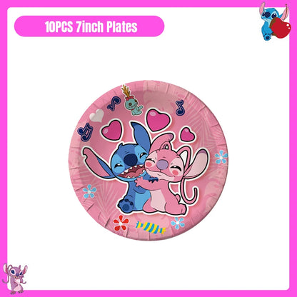 Disney Lilo und Stitch Party Dekoration Geschirr rosa Stitch alles Gute zum Geburtstag Party Thema liefert Ballon Hintergrund Tasse Teller.